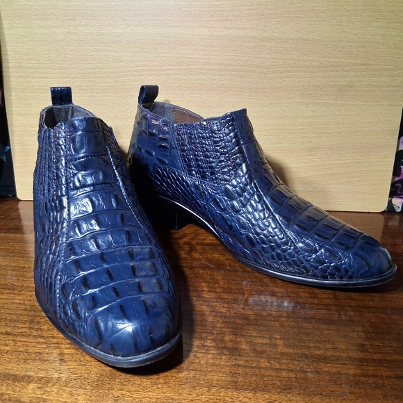 MemsStacy Adams Sandino Leather Dress Boots Croc Gator Print Navy Blue 8.5 USA - Picture 14 of 14